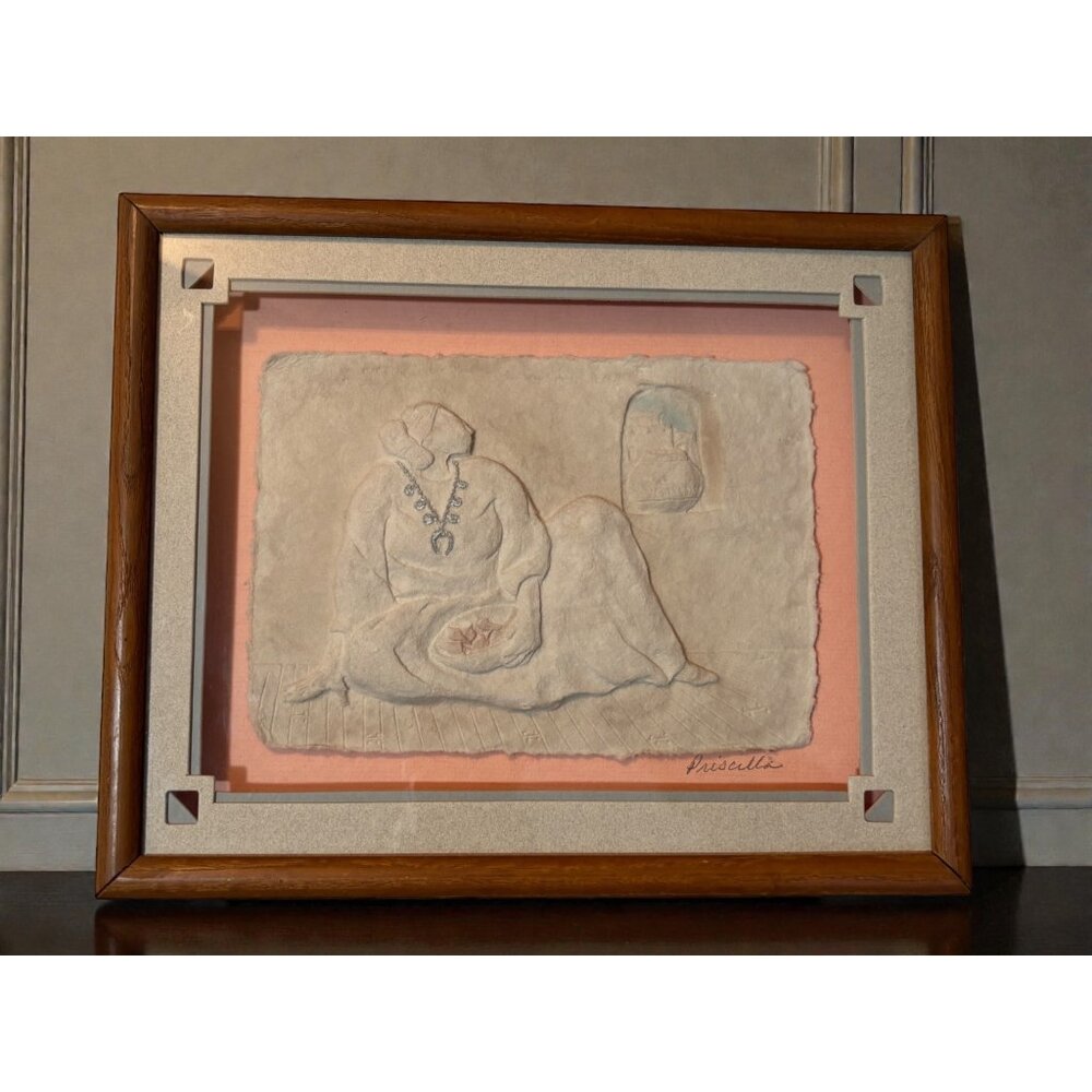 Framed Figi Graphics Priscilla Native American Woman Pueblo Repousse Art Print